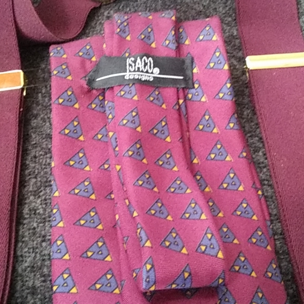 Isaco designer silk tie $48 + free suspenders. - Picture 3 of 4